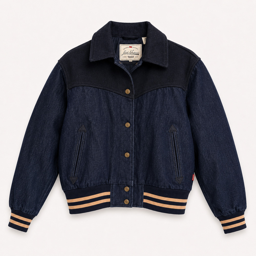 Levi's Dark Blue Denim and Black Yoke Varsity Jacket